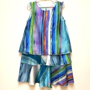Zoe LTD Sleeveless Tiered Stripe Dress 8 Blue Spring Easter Formal Party